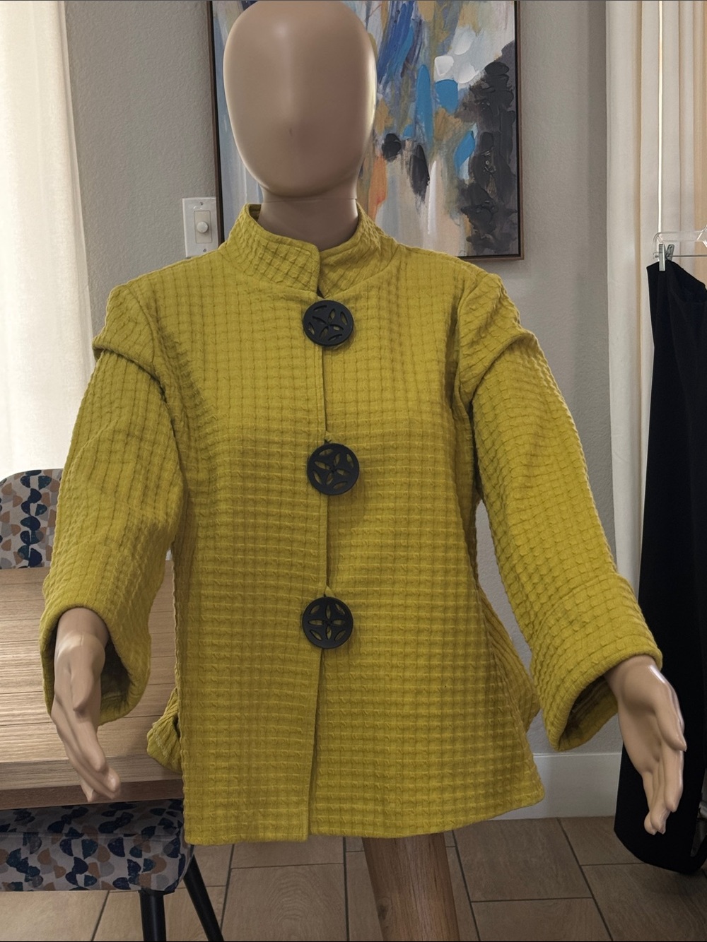 IC by Connie K Jacket Women L Chartreuse Textured Cotton Blend Artwear Made USA